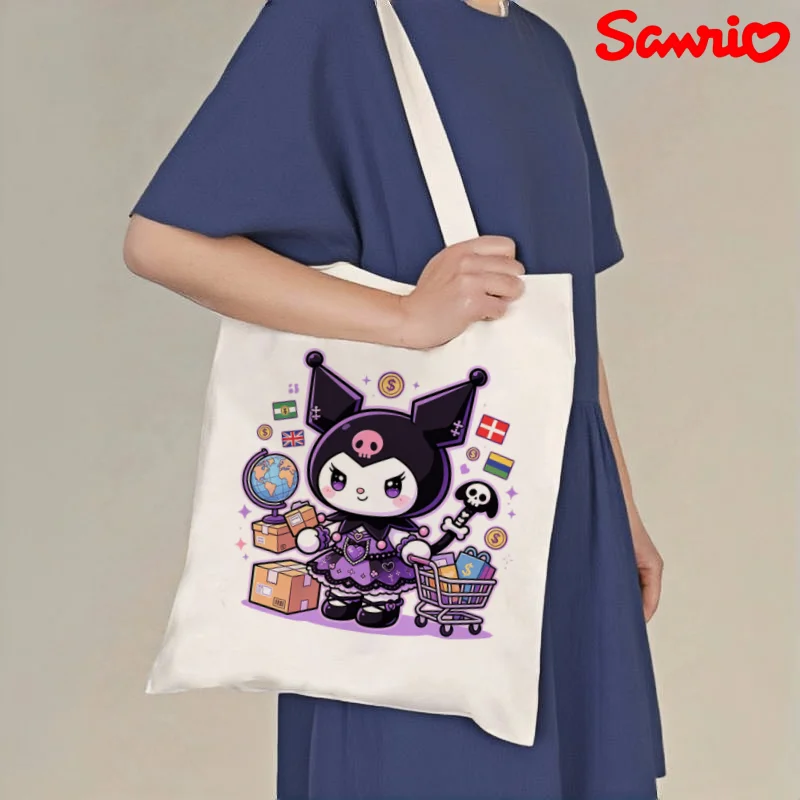

1pc Sanrio Kuromi Global Shopping-themed Double-sided Canvas Tote Bag