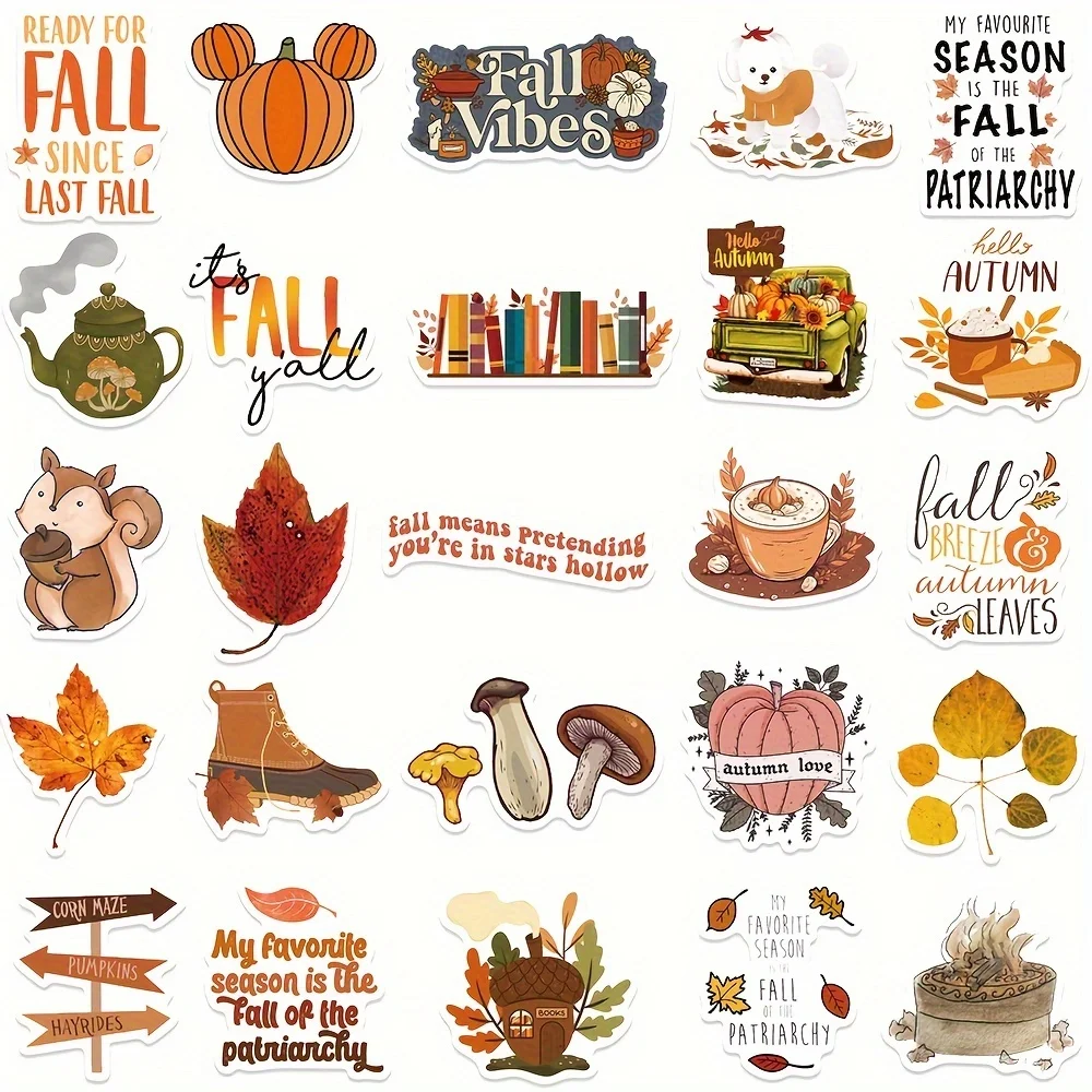 50 قطعة ملصقات سلسلة الخريف الشكر ديكور مابل ليف الحصاد ملصقات جراب هاتف حقيبة كمبيوتر محمول ملصقات مقاومة للماء احتفال هدية