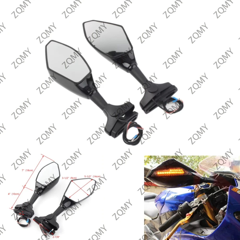 

2Pcs Motorcycle 1" to 2-7/8" Universal Rearview Mirror w/ LED Turn Signal Light For Honda Kawasaki Yamaha Suzuki Ducati