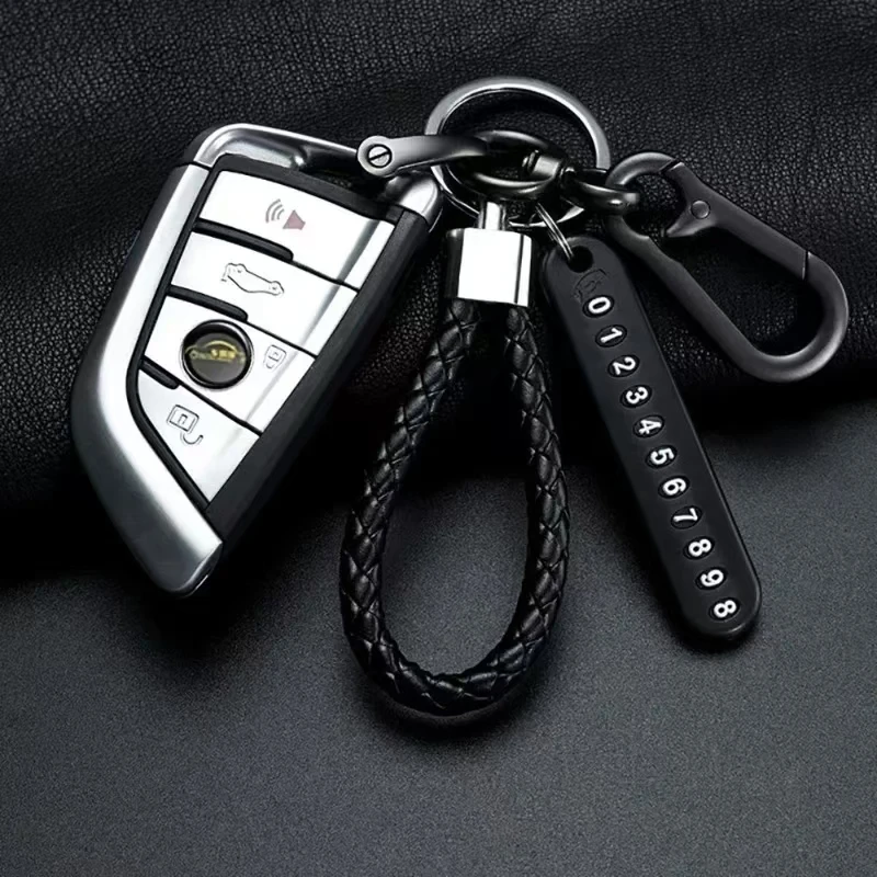 New Fashion Men's and Women's High end Car Multi functional Anti loss Number Plate Keychain Couple Braided Rope Keychain