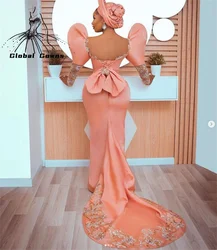 Aso Ebi African Pink O Neck Evening Dresses For Black Girls 2024 Lantern Sleeve Birthday Party Gown Beaded Appliques Customized