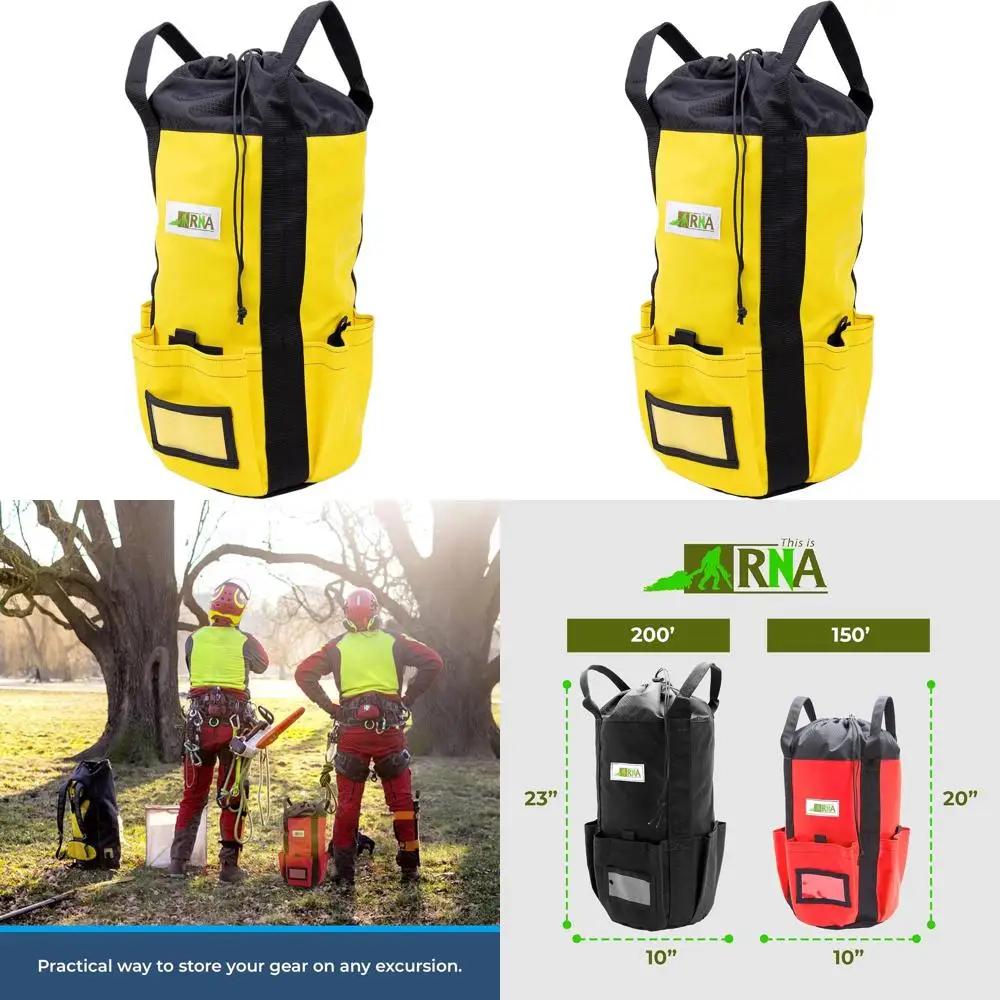 Bucket-Style Climbing Backpack for Arborists - Waterproof Nylon, 200ft Rope Storage, Yellow