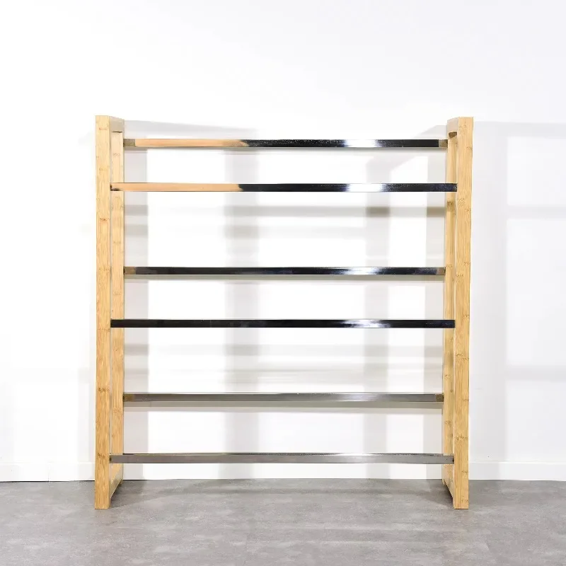 

Triple Triple Minimalist Style Kitchen Furniture Bamboo Beverage Box Holder with Stainless Steel Rod for Storage Organizer