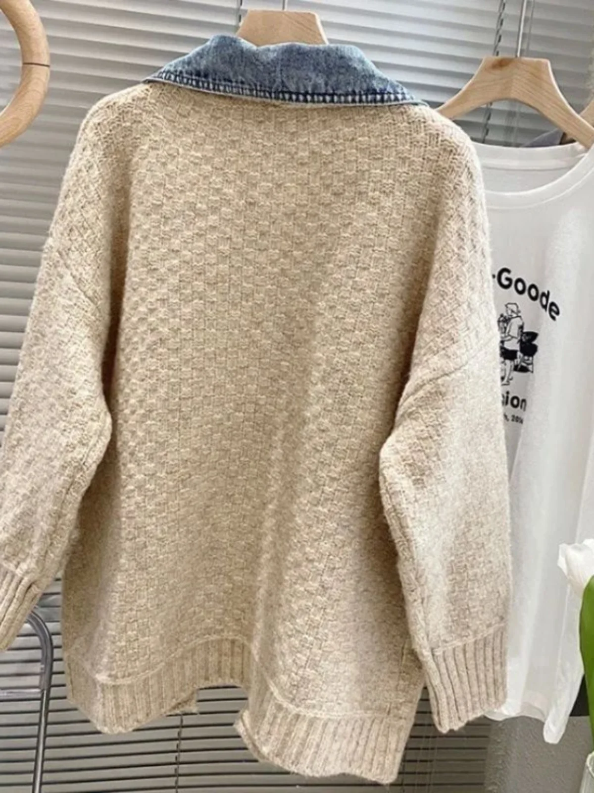 فضفاض الدنيم Jaet طوق المرقعة عادية الوقوف طوق الربط الجينز سترة مفتوحة طويلة Sve منتصف طول الشارع Sle