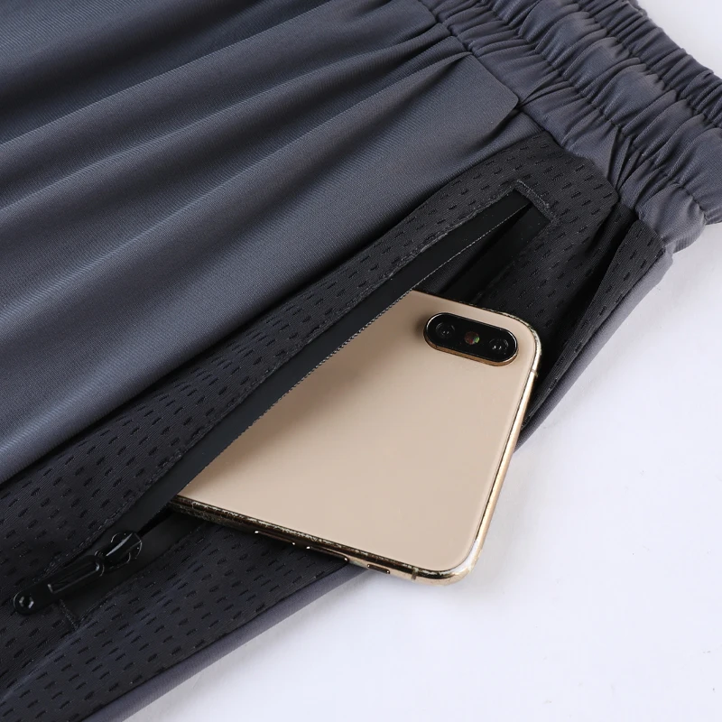 Men Sports Cropped Pants Letter Printing Zipper Pocket Gym Training 3/4 Trousers Casual Fitness Running Sweatpants