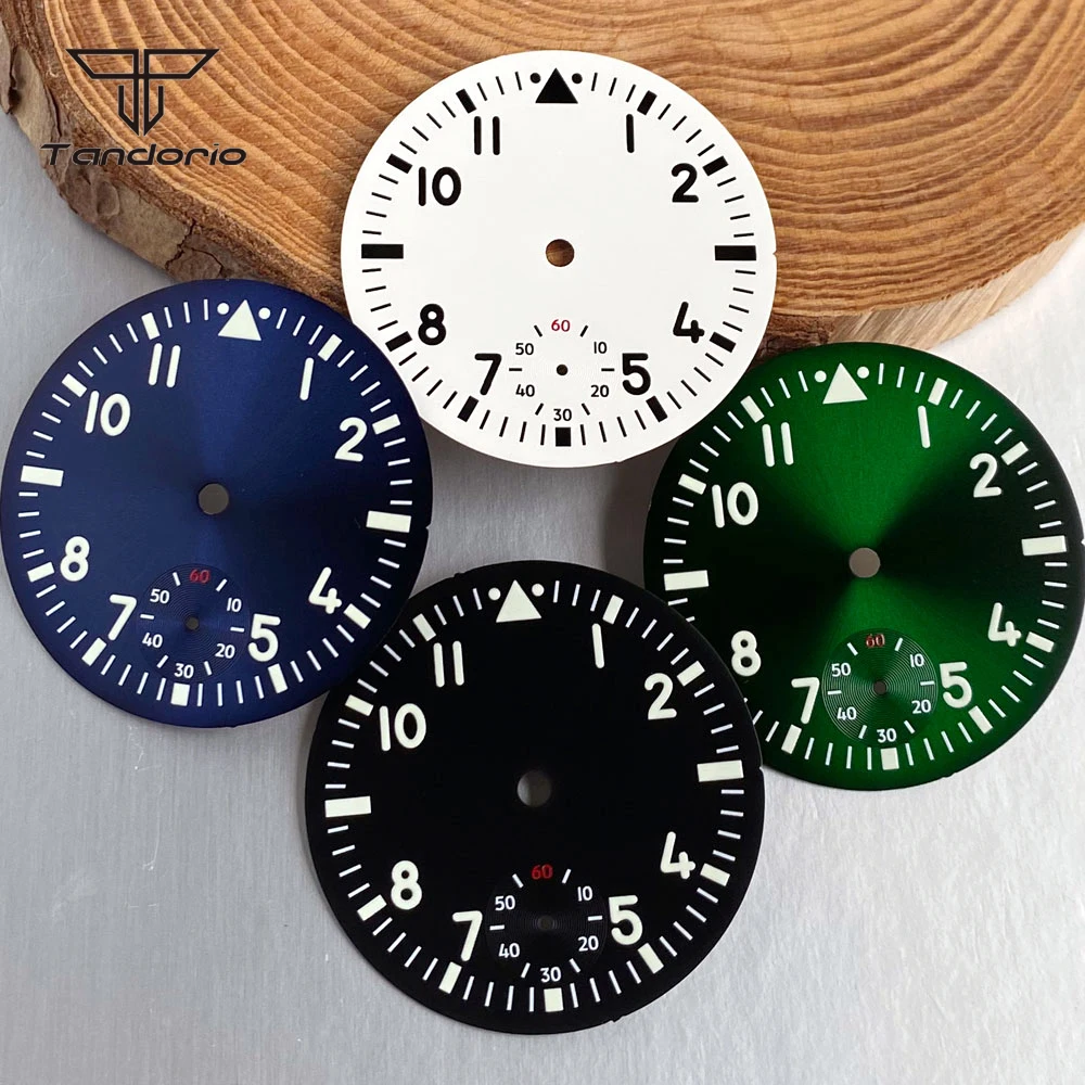 37mm Pilot Watch Dial & Hands Arabic Numerals Luminous Fit ETA6498 ST3621 Hand Winding Movt Aviator Wristwatch Face Mod Parts