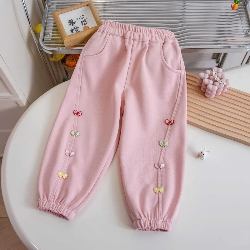 Calça de moletom casual para meninas, coleção primavera e outono, versão coreana, calças esportivas para meninas, roupas infantis, 2024