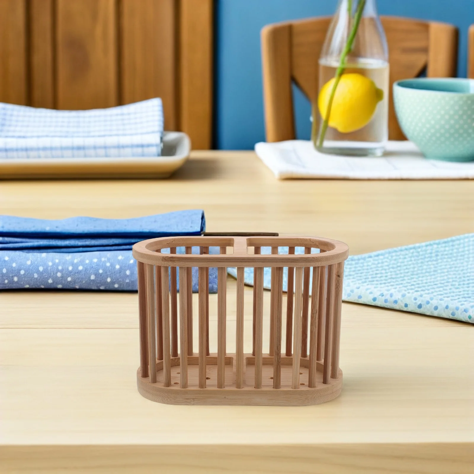 

Bamboo Cutlery Holder Hollow Out Design Utensil Drying Rack For Kitchen Countertop Storage Organizer Cooking Crock