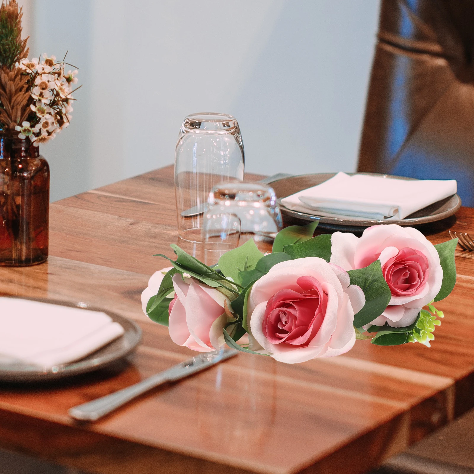 

Artificial Flower Ring Rose Floral Wreath Wedding Table Centerpiece Home Decoration Artificial Rose Ring