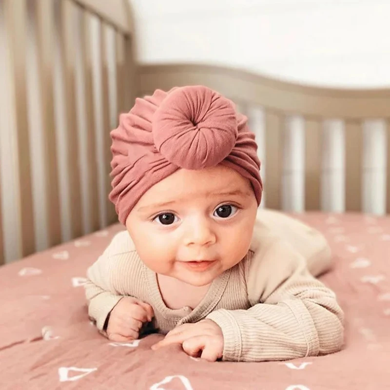 Turban Baby Girls Boys Hat Cute Donut Knot Infant Hat Cotton Newborn Beanie Caps For Kids Toddler Head Wraps Hair Accessories