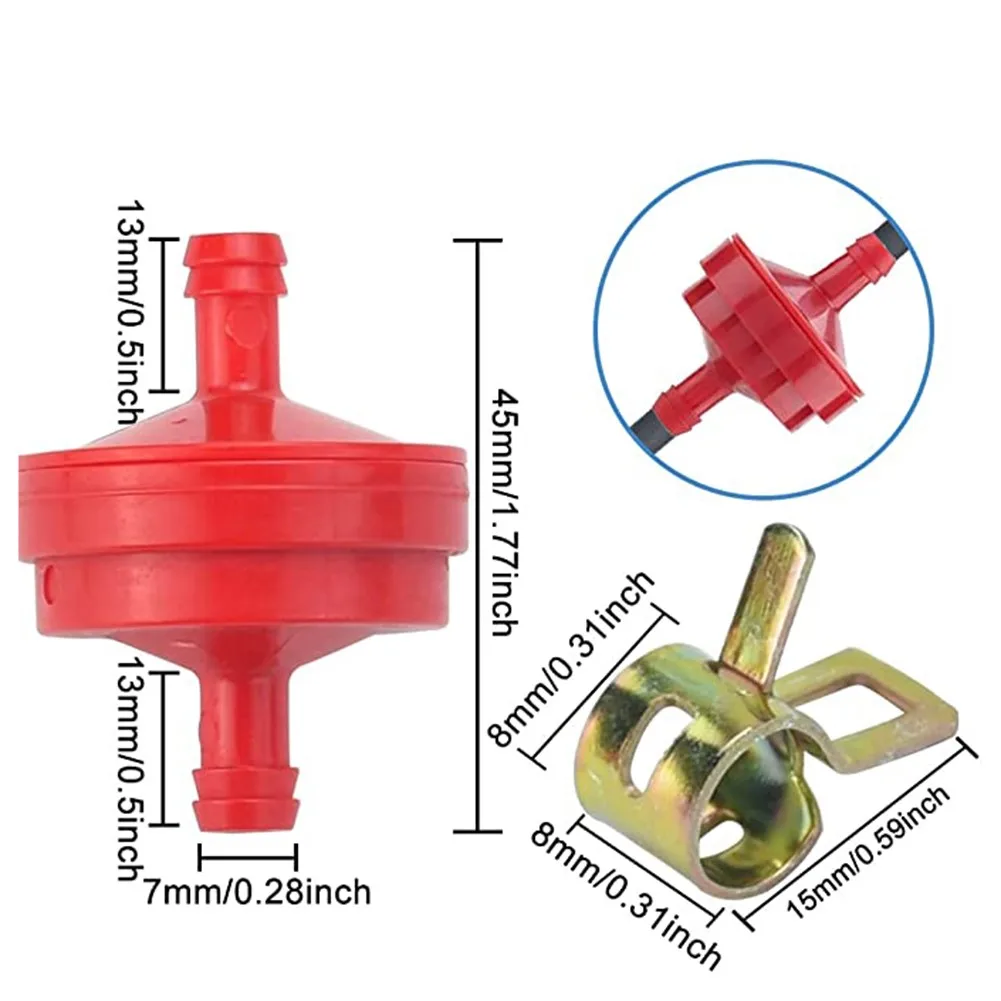 Replacement Inline Fuel Filter for Lawn Mower with 20 Hose Clamps Clips Fits 1/4in Fuel Line Prevents Impurities in Fuel