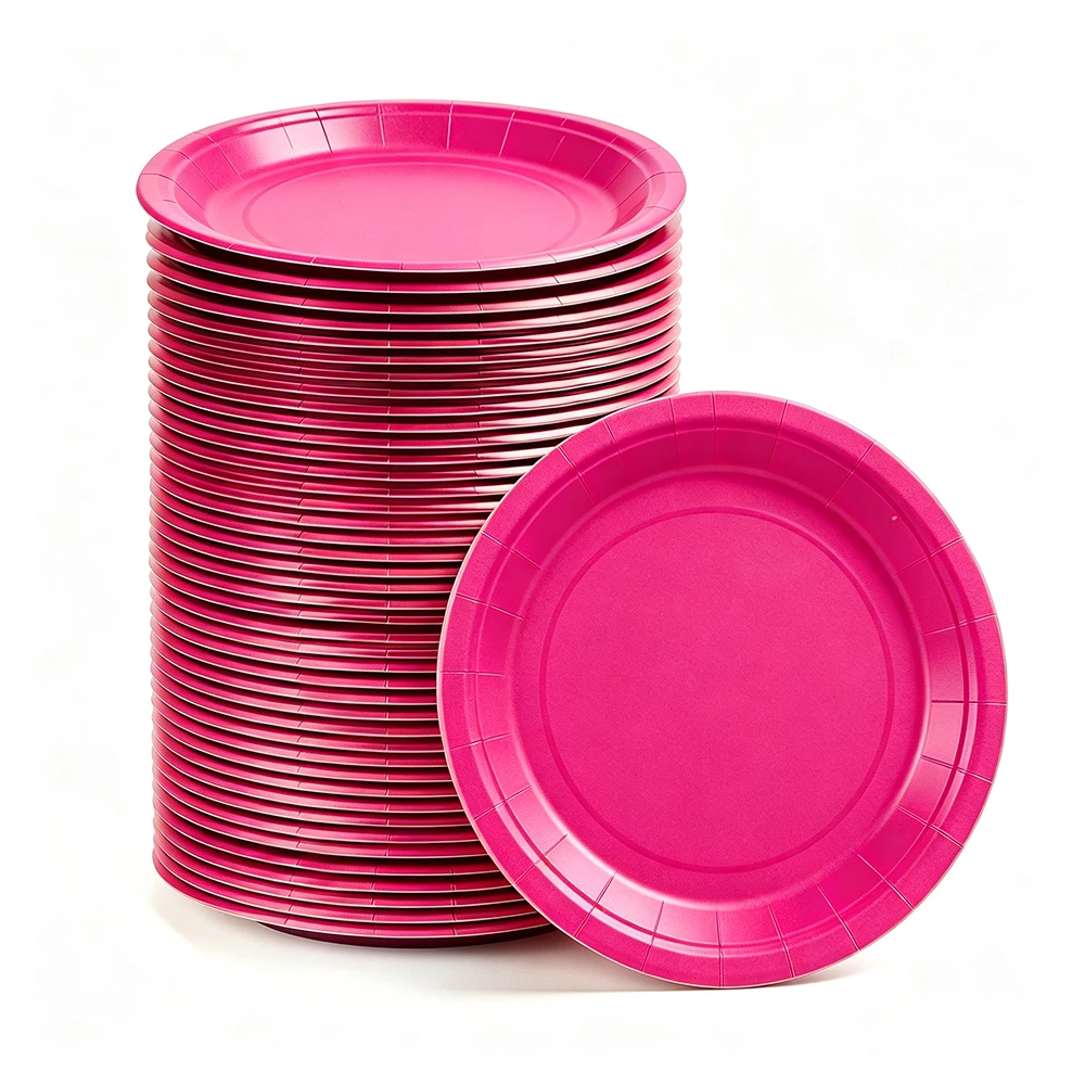 10-50 Stück Einfarbige 7-Zoll Pappteller Rot Blau Rosa Weiß Schwarz Einweg-Geschirr Geburtstagsparty Babyparty Deko-Zubehör – Detail 2