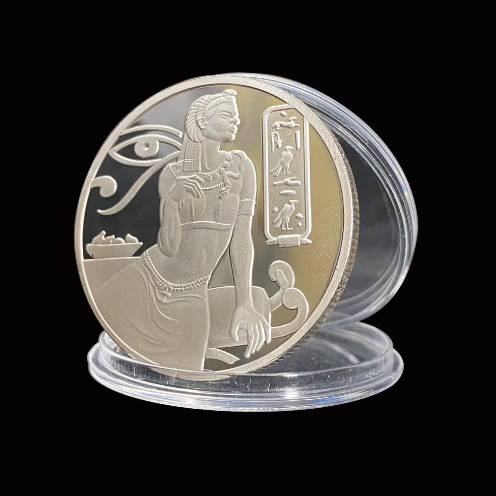 Ancient Egyptian Goddess Isis Commemorative Coin Silver Plated Pyramid Collect