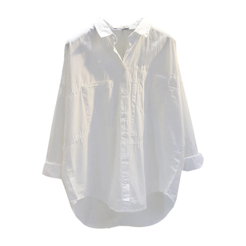 Camicia bianca da donna di grandi dimensioni Primavera Autunno Nuovo allentato Versatile Camicetta casual Manica lunga Laple Sottile Giubbotti Top M-4XL