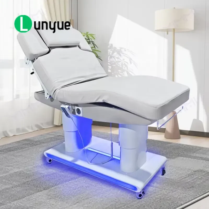 Modern Deluxe Double Post Electric Beauty Massage Bed with LED Light for Medical Clinic Treatment Furniture