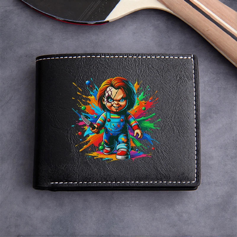 Chucky Art Design PU Leather Wallet Men's Compact Lightweight Durable Business Style Premium Short Wallet