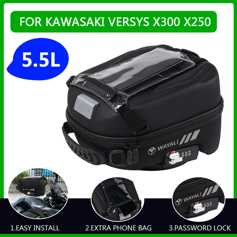 

Motorcycle Tank Bag For KAWASAKI VERSYS-X 300 X300 250 X250 300X 250X Luggage Tanklock Racing Backpack Storage Bag Accessories