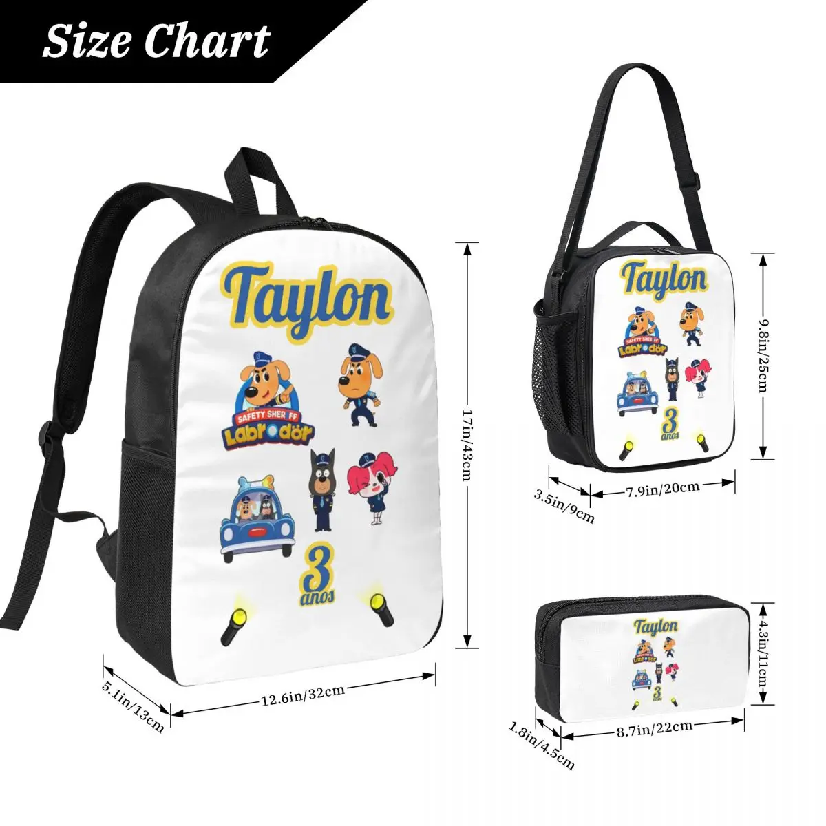 Topo De Bolo Detetive Labrador Sheriff Labrador Backpack BookBag School Bag Shoulder Bags 3ps Insulated Lunch Bag Pencil Case