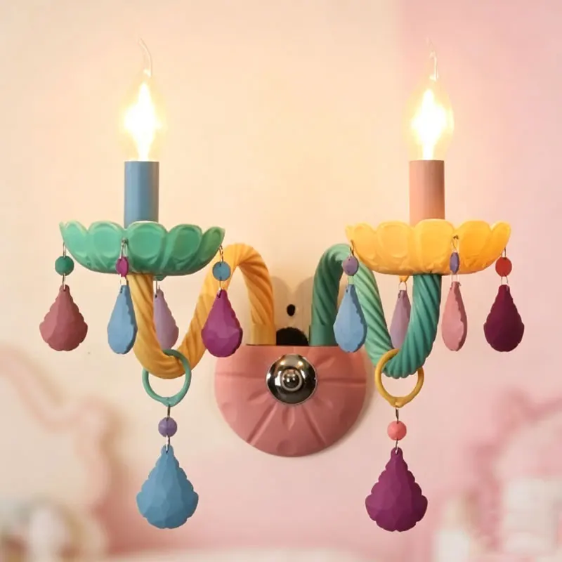 European Style 2-Piece Crystal Wall Lampnordic Minimalist Macaron Study Hallway Bedroom Princess Room Decoration Wall Light