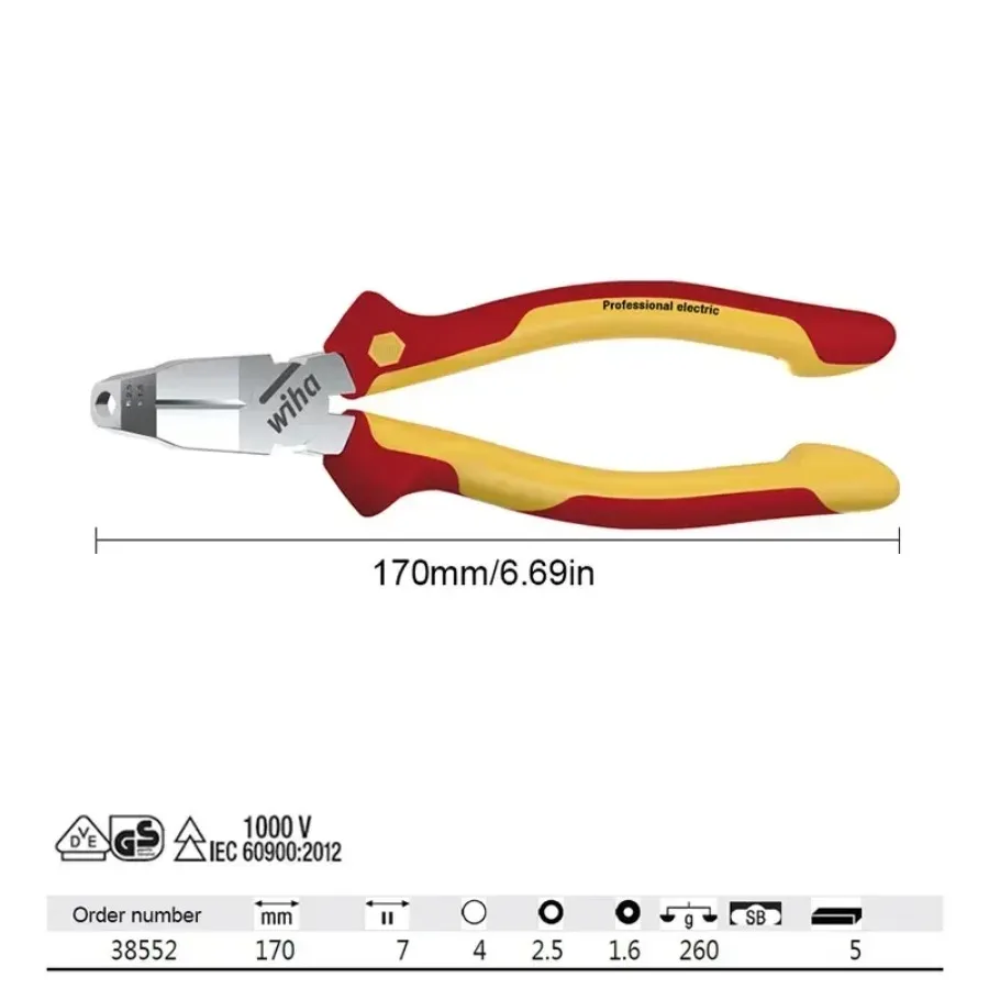 Wiha 38552 TriCut 3-Blade Wire Stripper, 1000V VDE Insulation Pliers, Multifunctional Electrician Tool