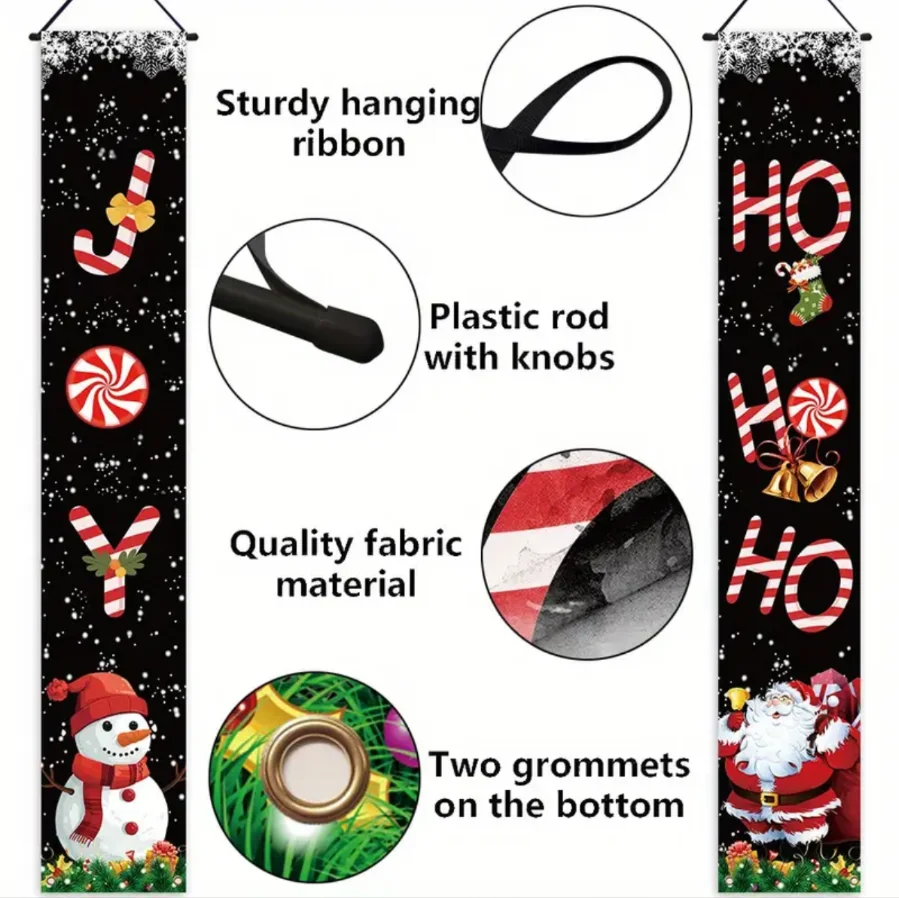 Świąteczny baner na drzwi, tło z motywem Świętego Mikołaja, bałwana, elfa, dekoracja na Boże Narodzenie, Nowy Rok 2026, kuplet, prezenty, tło.