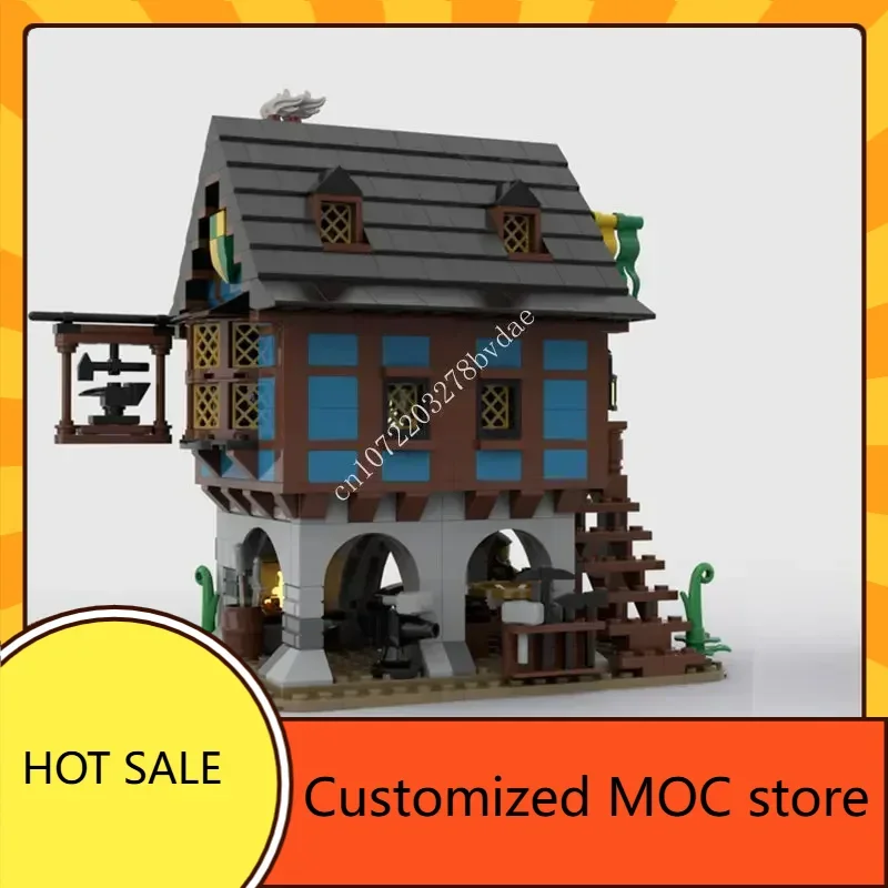 Alley medievale Negozio di fabbro MOC Architettura creativa Castello Modello Building Blocks Architettura Modello di assemblaggio Giocattoli Regalo