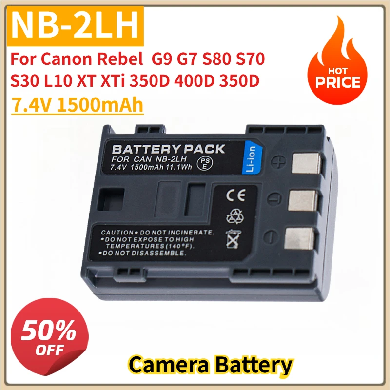 

New Replacement Camera Battery NB-2LH NB-2L 7.4V 1500mAh for Canon Rebel G9 G7 S80 S70 S30 L10 XT XTi 350D 400D 350D