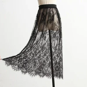 Mini Women's Skirt of transparent lace mesh, high -waisted elastic skirt, black, white, tulle, sexy, in Korean fashion 6 Main Sales Skirt Transparent - №3