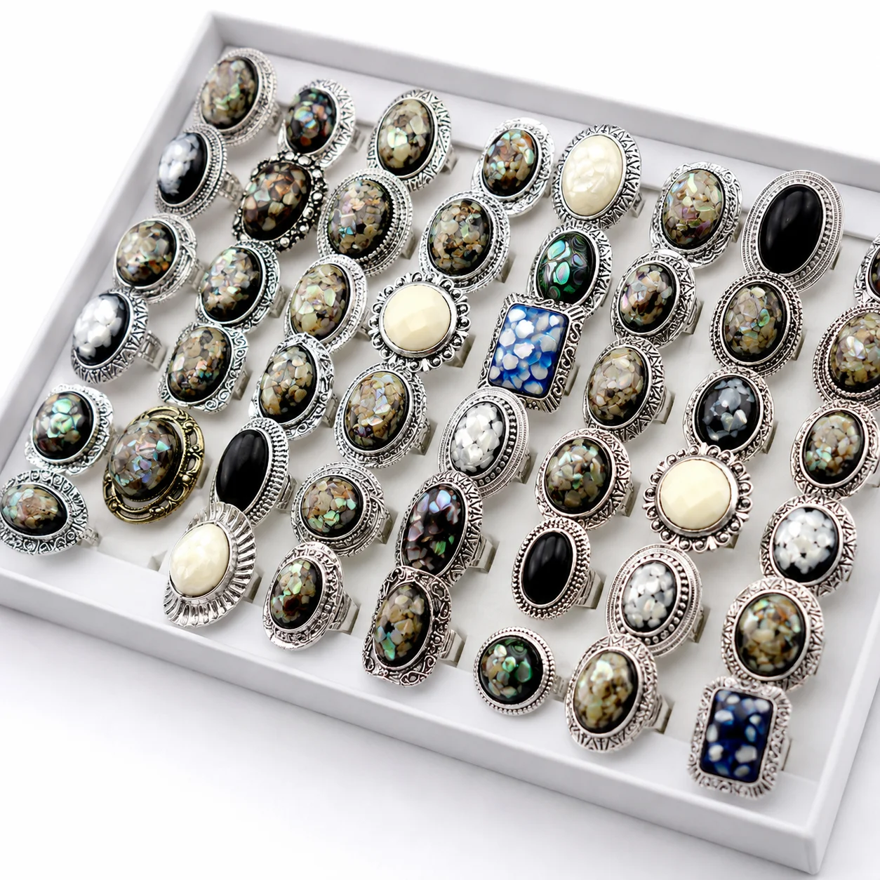 Vintage Collectible Jewelry - 50Pcs Vintage Retro Natural Stone Ring