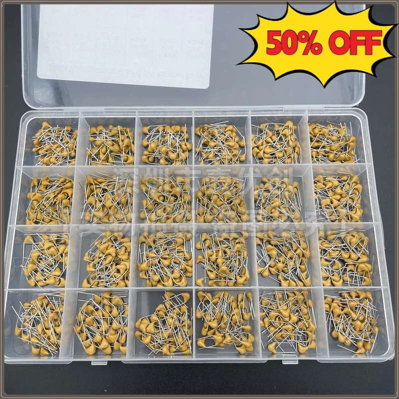 24Values 960pcs Multilayer Ceramic Capacitor Assorted Kit 10pF~10uF 50V Monolithic Capacitor Sample Box