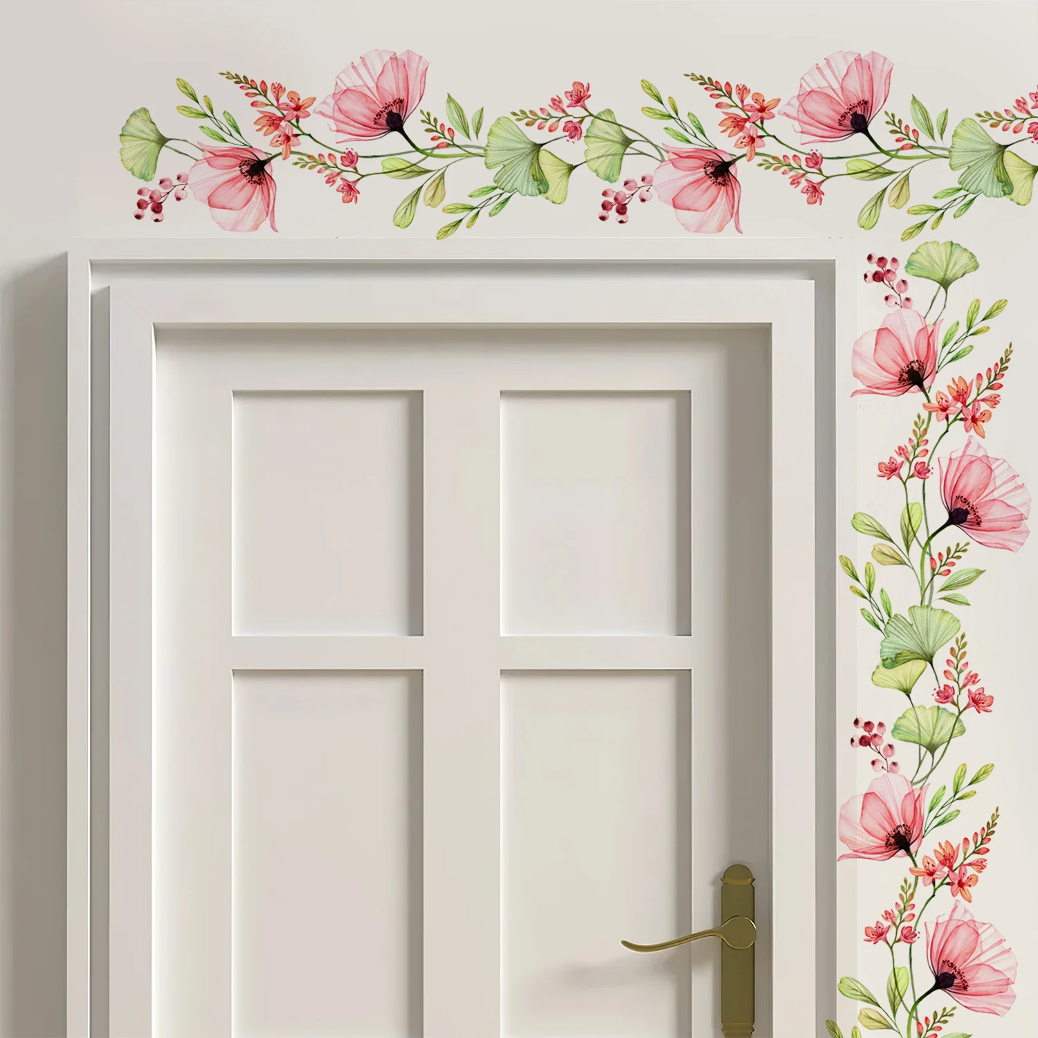 

Watercolor Pink Green Leaves Flowers Suitable for Door Frame Bathtub Vinyl Decal Bedroom Living Room Home Decor Peel and Stick