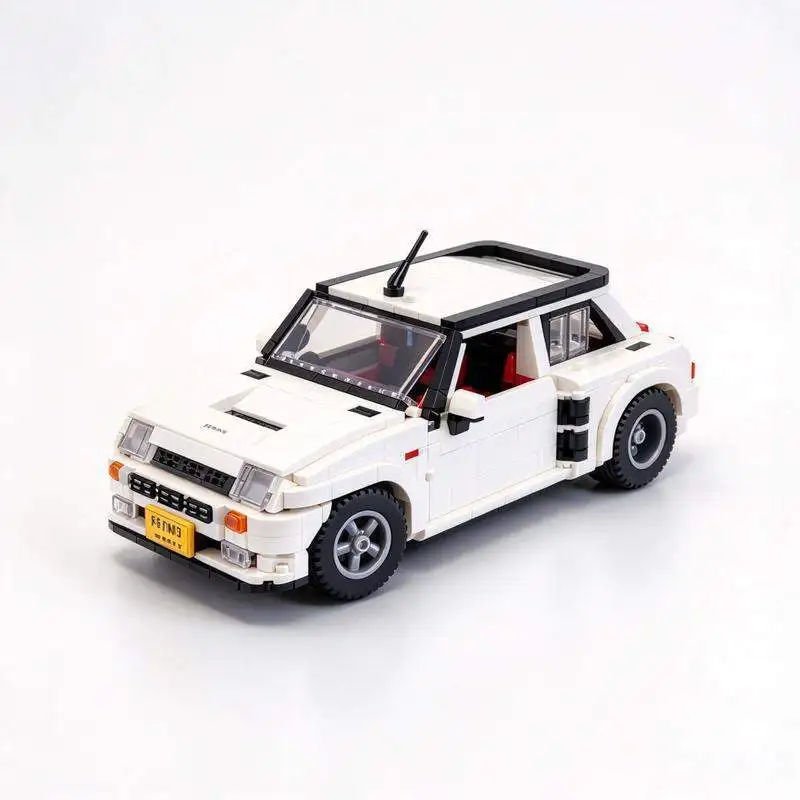 1308PCS MOC White Retro Compact Sport Rally Car Model Boxy Hatchback With Black Roof Building Blocks DIY Assembly Display Gift