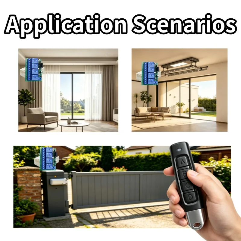 Universal Wireless Radio Control Relay DC 6~30V 4CH RF433Mhz Relay Receiver and Remote Control for Garage Gate Door TV