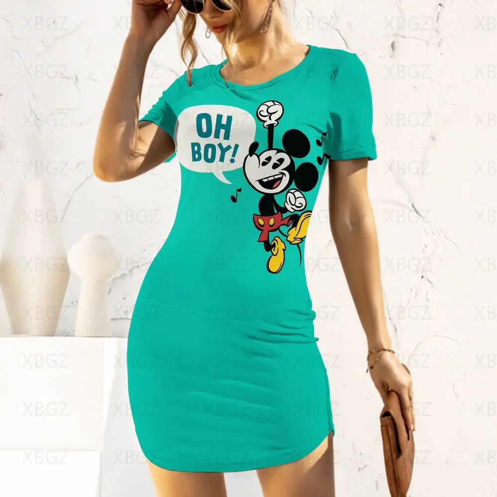 

Party Dresses Women 2022 Print Evening Chic and Elegant Woman Dress Sexy Mikey Mouse Women's Tight Y2k Disney Summer Slim Fit