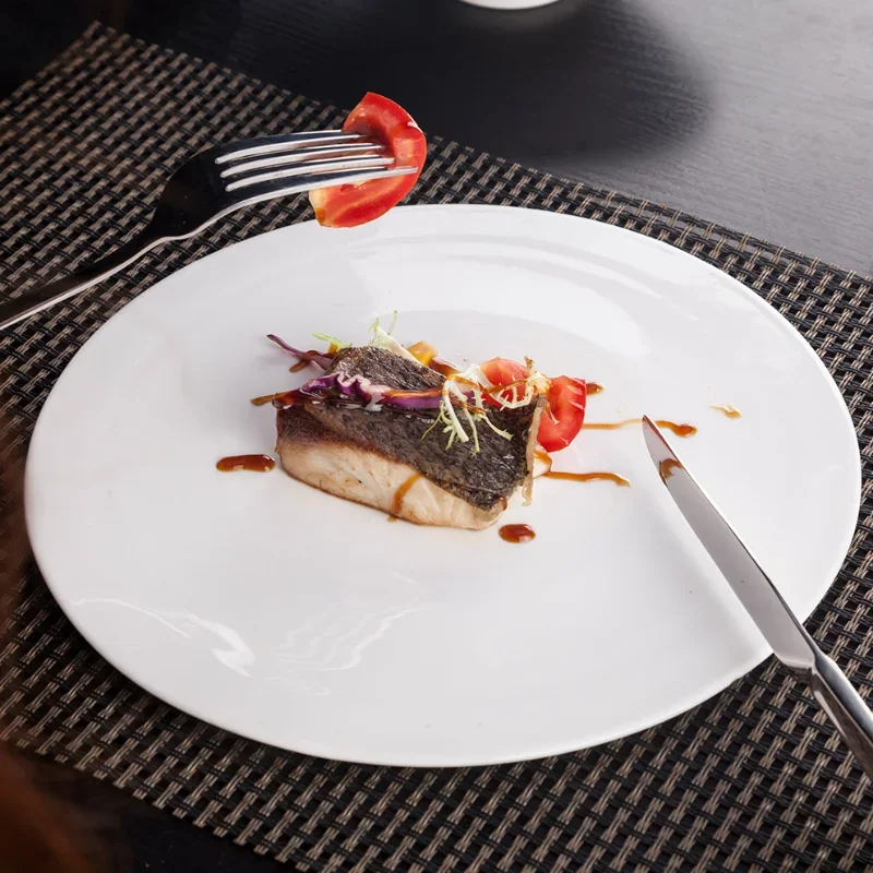 White Ceramic Steak Plate Sushi Cake Dessert Flat Characteristic Hotel Restaurant Dinner Round Western Food