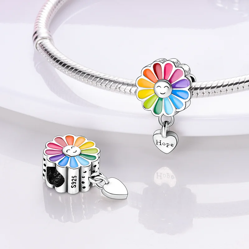 925 Sterling Silver Colorful Sunflower Charms Bead Camera Luggage Airplane Dangle Fit Original Bracelet DIY Women Jewelry