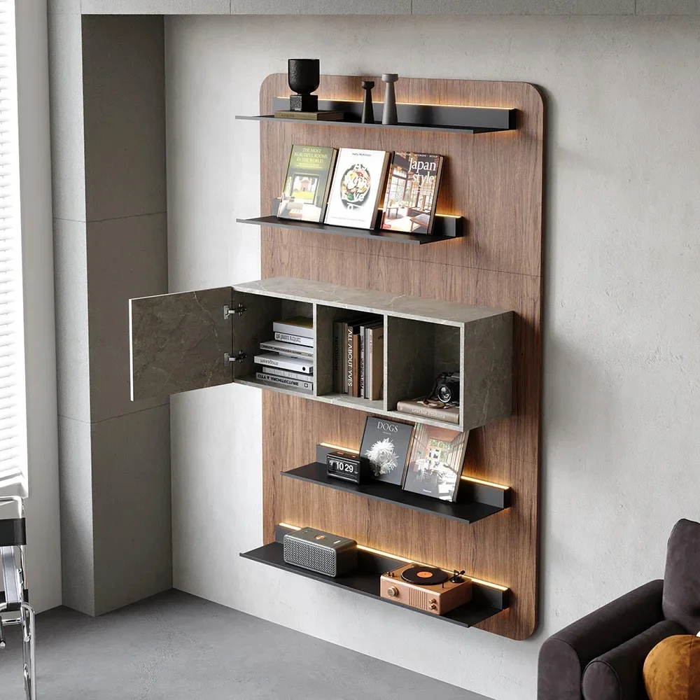 Factory Custom Wall-mounted 5-layer Modern Walnut Floating Bookshelf