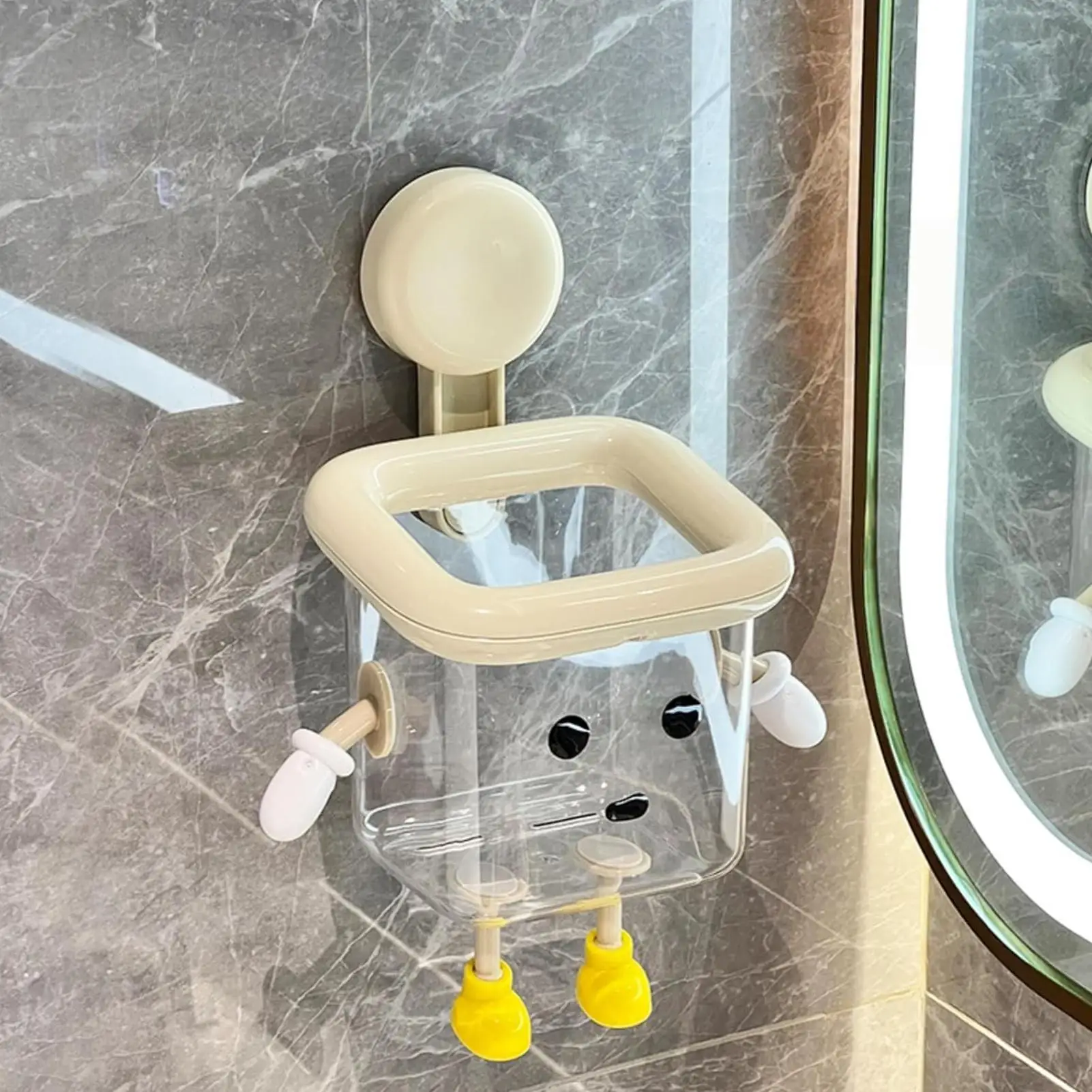 Suction Cup Storage Robot Cute Suction Cup Organizer Wall Mounted Rack with Bottom Water Outlet for Toothbrush Cosmetic Display