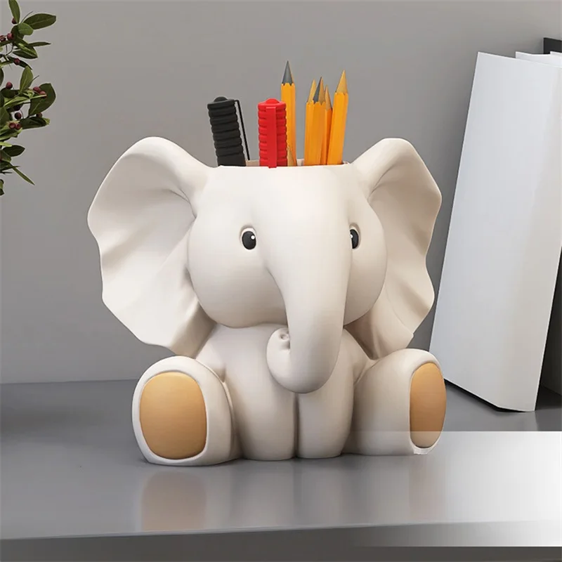 Elephant Pen Holder Desktop Resin Pencil Container Succulent Planter for Office Home Decor