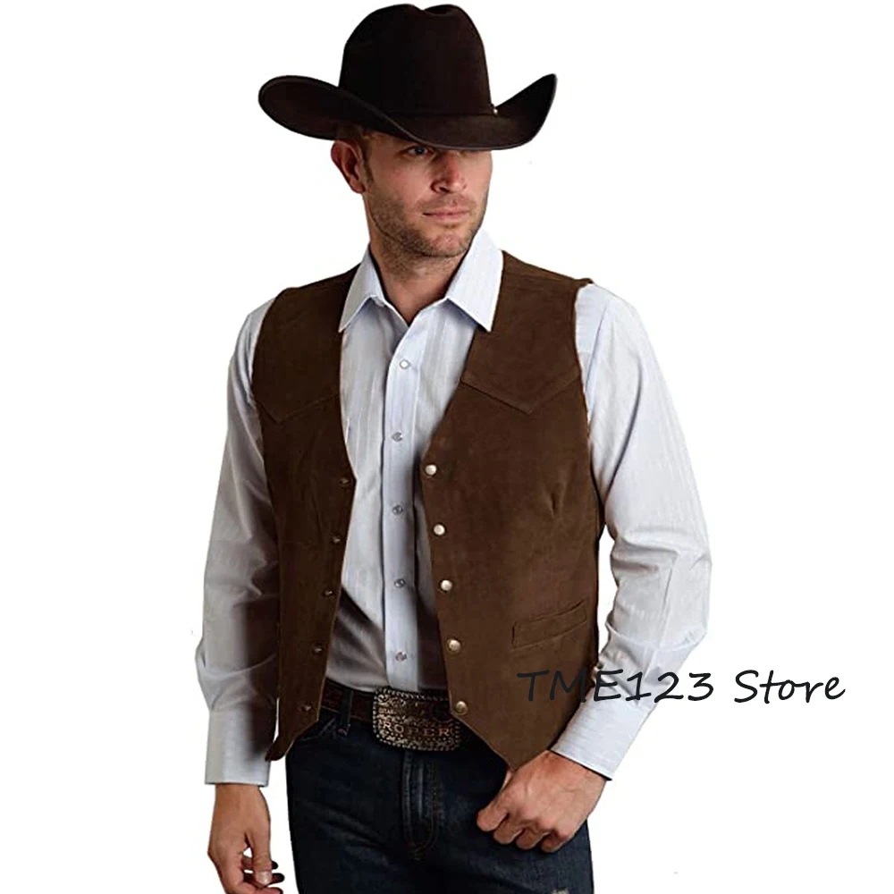 Men\'s Suede Slim Fit Single Breasted Vest Casual Western Denim Vest 5 Buttons Fashion Classic Clothing Fast delivery