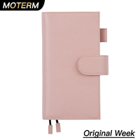Moterm Pebbled Leather Original Weeks Cover for Hobonichi and Skinny Mini Happy Planner with Back Pocket and Double Clasps Diary