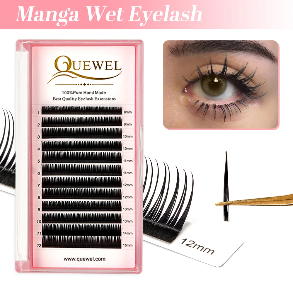 

Quewel Manga Wet Eyelash Extension 0.07mm Spikes Lashes Manga Lashes Wispy Premade Russian A Shape Natural Eyelashes Supplies