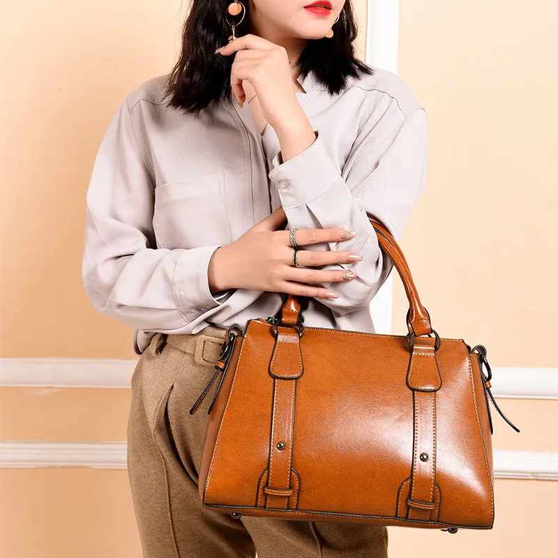 

NEW Genuine Leather Handbag Top Handle Sling Shoulder Cross body Bag Fashion Casual Female Oil Wax Cowhide Messenger Tote Bags