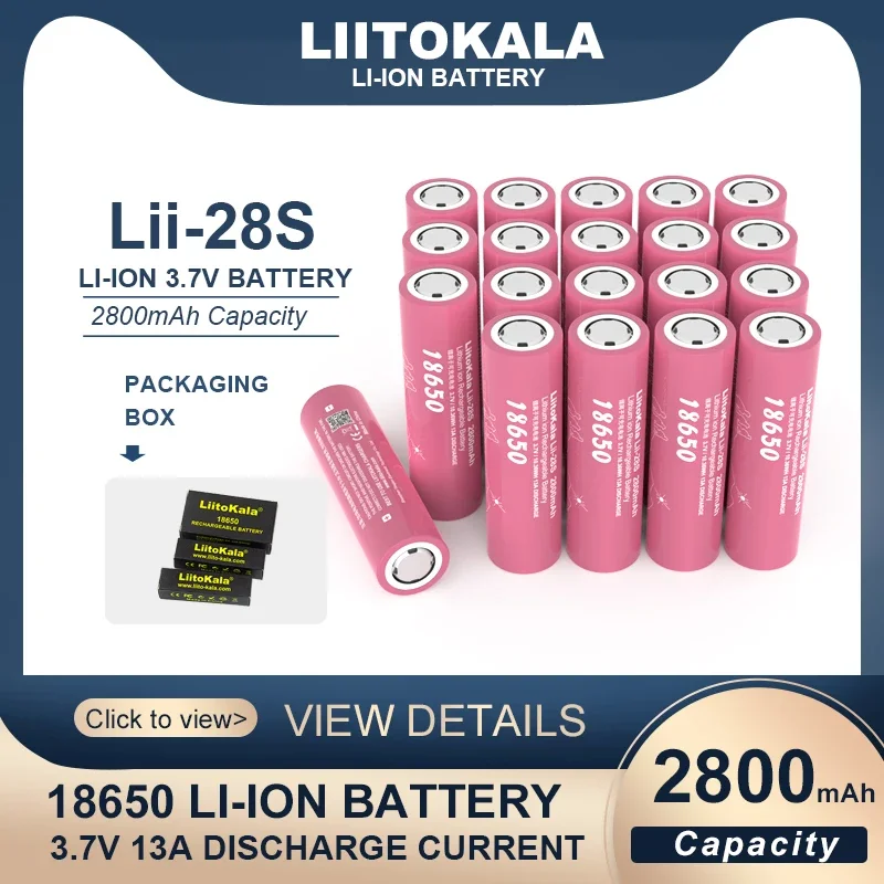 1-8 шт. LiitoKala новый Lii-28S 18650 3,7 В 2800 мАч 13A литиевая аккумуляторная батарея для электроинструментов светодиодный фонарик
