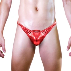 Mens PU Leather Thongs Panties Low Rise G-String Briefs Bulge Pouch Underwear Wet Look Gay Men Panties Men's Underpants