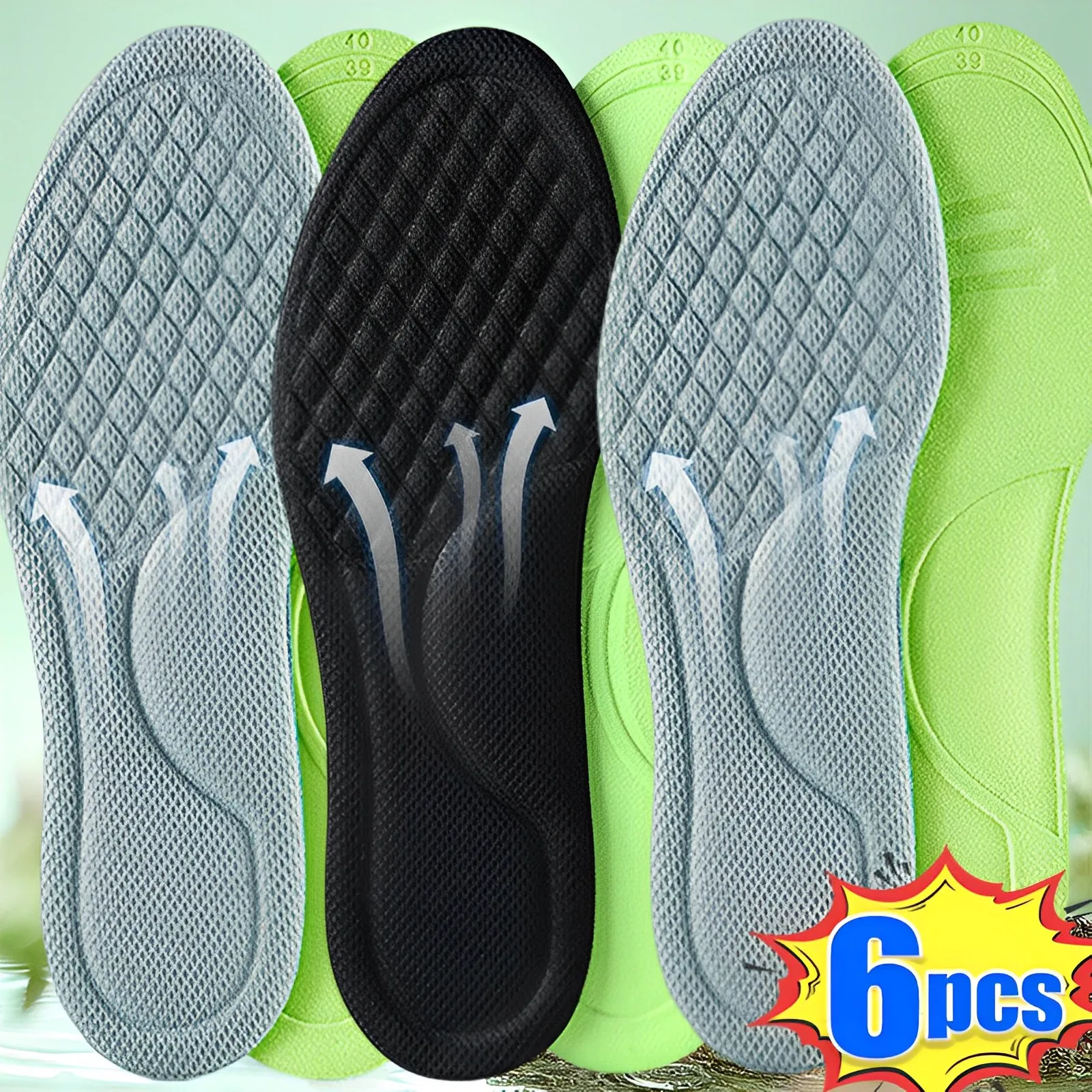 

6pcs Soft Memory Foam Insoles for Shoes Sweat-Absorbing Breathable Deodorant Insole for Feet Orthopedic Sponge Shoe Inserts Pads