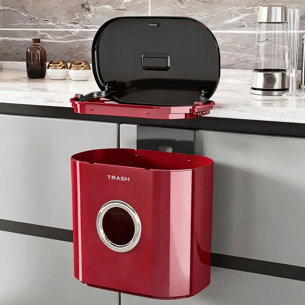 

Wall-Mounted Kitchen Garbage Can Long Tube with Lid Toilet Trash Can Large Capacity Cabinet Wastebasket for Kitchen&Bathroom