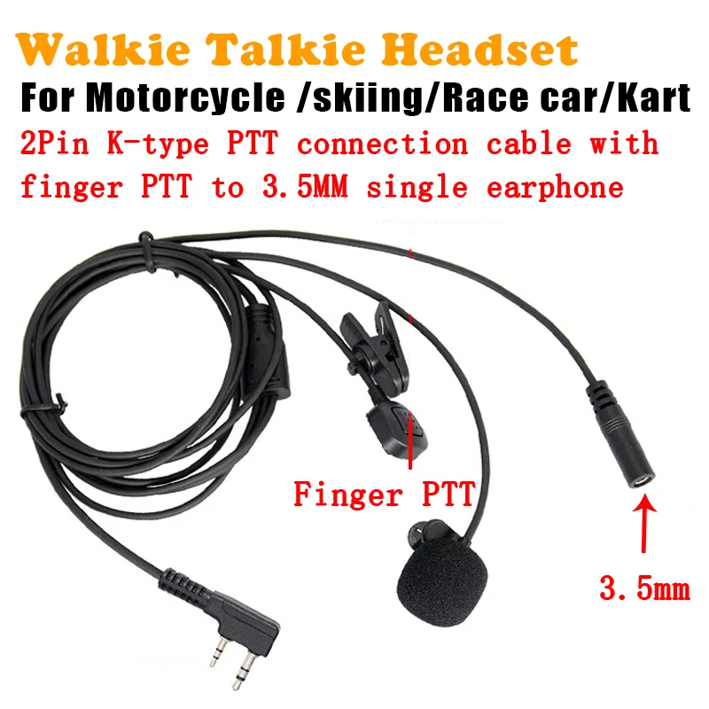 2Pin K-Type Walkie Talkie Headset Mic with finger PTT Convert To 3.5mm Female Accessories for BaoFeng UV5R UV-5RH Quansheng UVK6