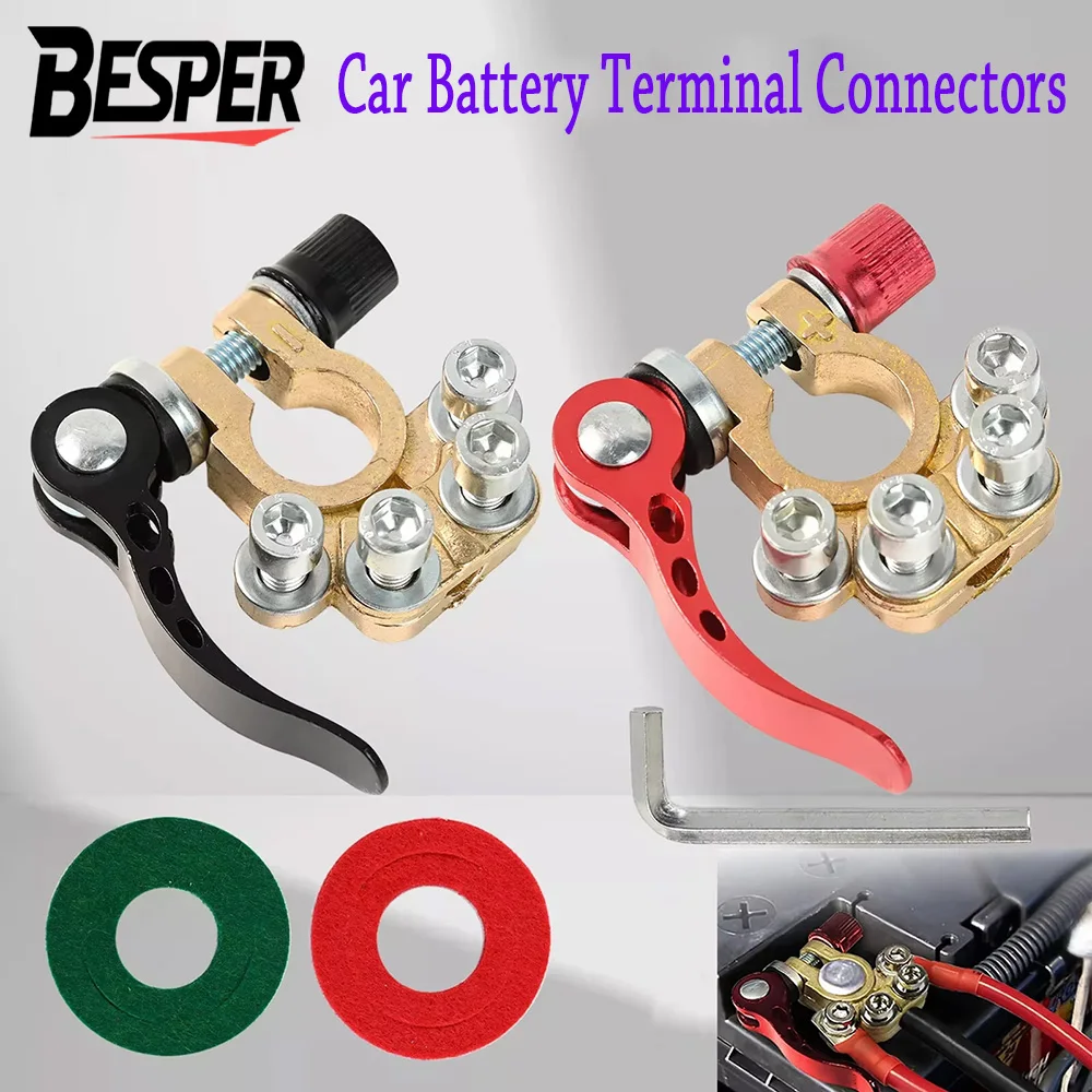Aluminum Alloy Car Battery Terminal 12V 24V Positive Negative Power Lug Posts Quick Release Top Clip Connectors