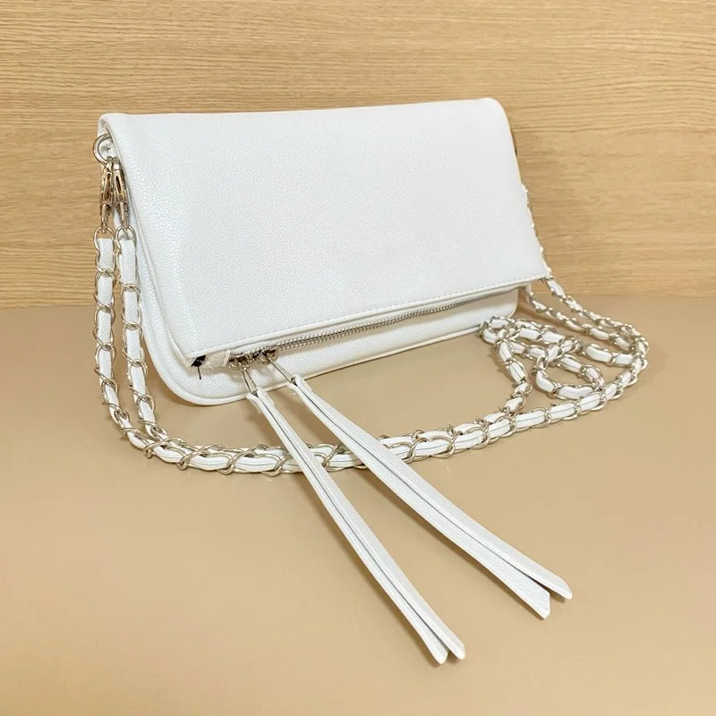 Zwarte PU Lederen Retro Schoudertas 2026 Nieuwe Modieuze Dames Enveloptas Casual Outdoor Ketting Schoudertas